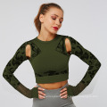 Top Running Fitness Women Camo Mesh Custom Logo Long Sleeve Seamless Sports Yoga Top